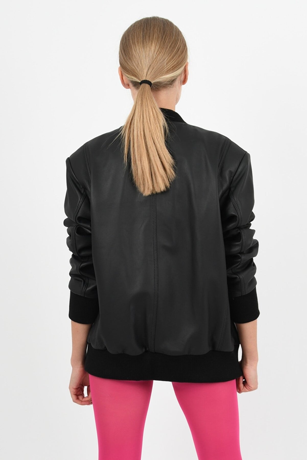 Alin Leather - College Oversized Women's Black Leather Coat