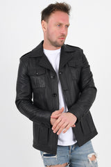 Alin Leather - Harrison Safari Men’s Black Leather Coat