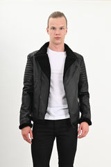Alin Leather - James Dean Biker Men's Black Shearling Jacket