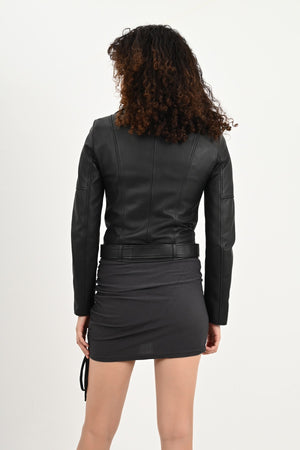 Alin Leather - Jenner Women's Black Leather Belted Biker Jacket