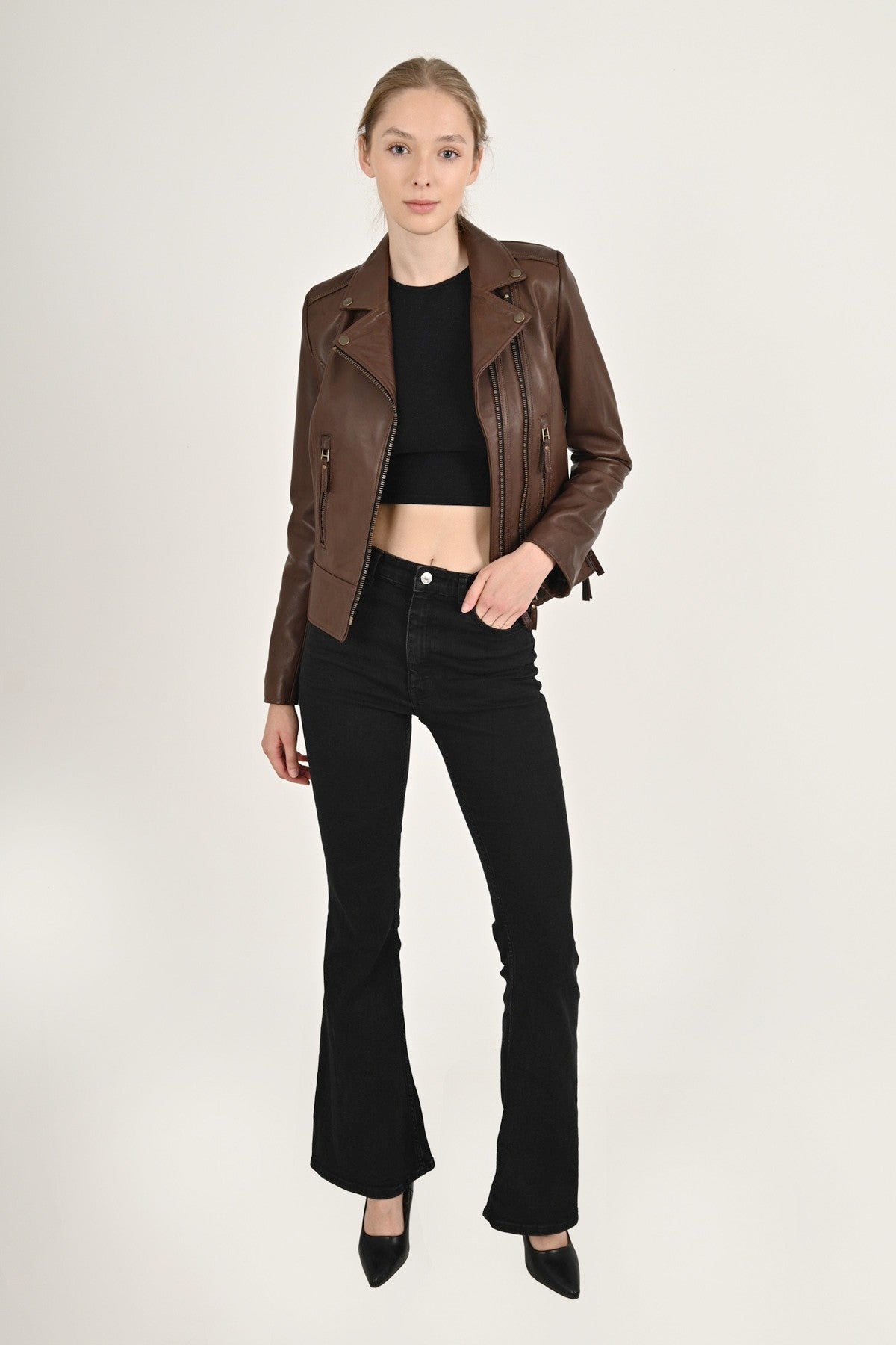 Alin Leather - Liberty Biker Women’s Brown Leather Jacket