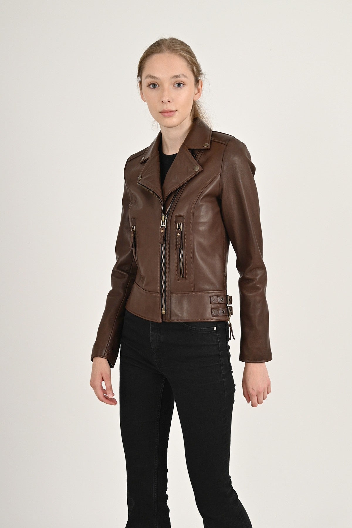Alin Leather - Liberty Biker Women’s Brown Leather Jacket