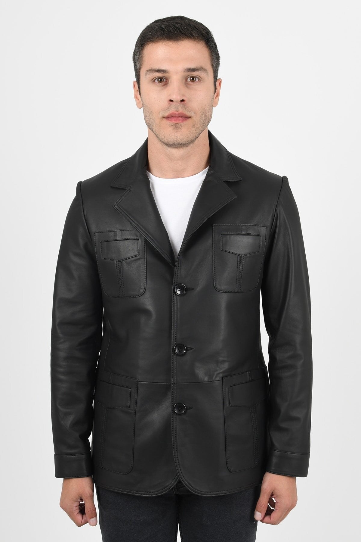 Alin Leather - Martell Button-Up Men’s Black Leather Blazer