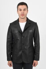 Alin Leather - Martell Button-Up Men’s Black Leather Blazer