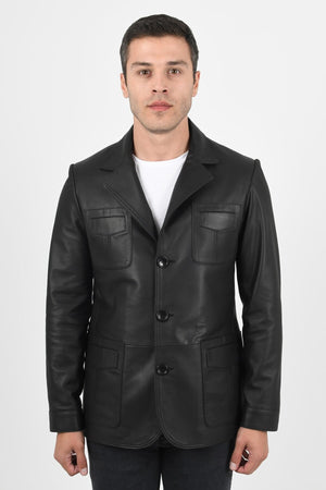 Alin Leather - Martell Button-Up Men’s Black Leather Blazer