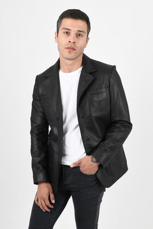 Alin Leather - Martell Button-Up Men’s Black Leather Blazer