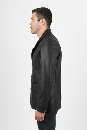 Alin Leather - Martell Button-Up Men’s Black Leather Blazer
