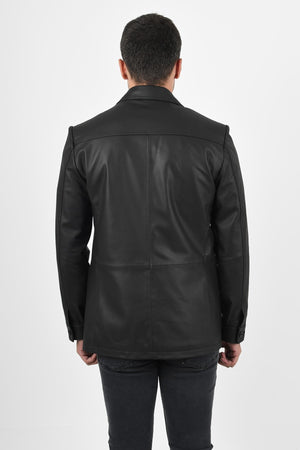 Alin Leather - Martell Button-Up Men’s Black Leather Blazer