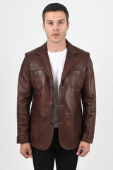 Alin Leather - Martell Button-Up Men’s Brown Leather Blazer