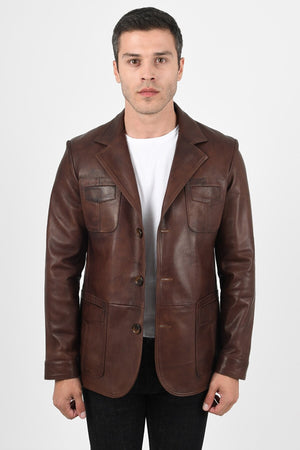 Alin Leather - Martell Button-Up Men’s Brown Leather Blazer