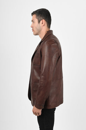 Alin Leather - Martell Button-Up Men’s Brown Leather Blazer