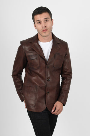 Alin Leather - Martell Button-Up Men’s Brown Leather Blazer
