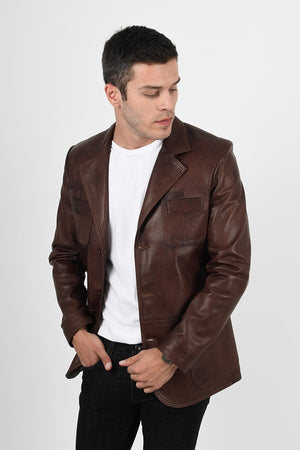 Alin Leather - Martell Button-Up Men’s Brown Leather Blazer