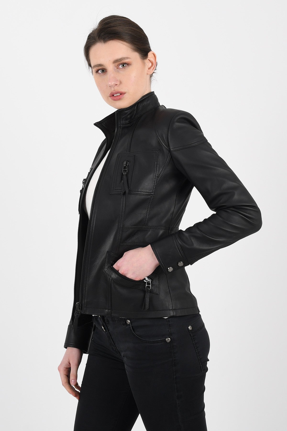 Alin Leather - Melody Slim Fit Women's Black Leather Jacket