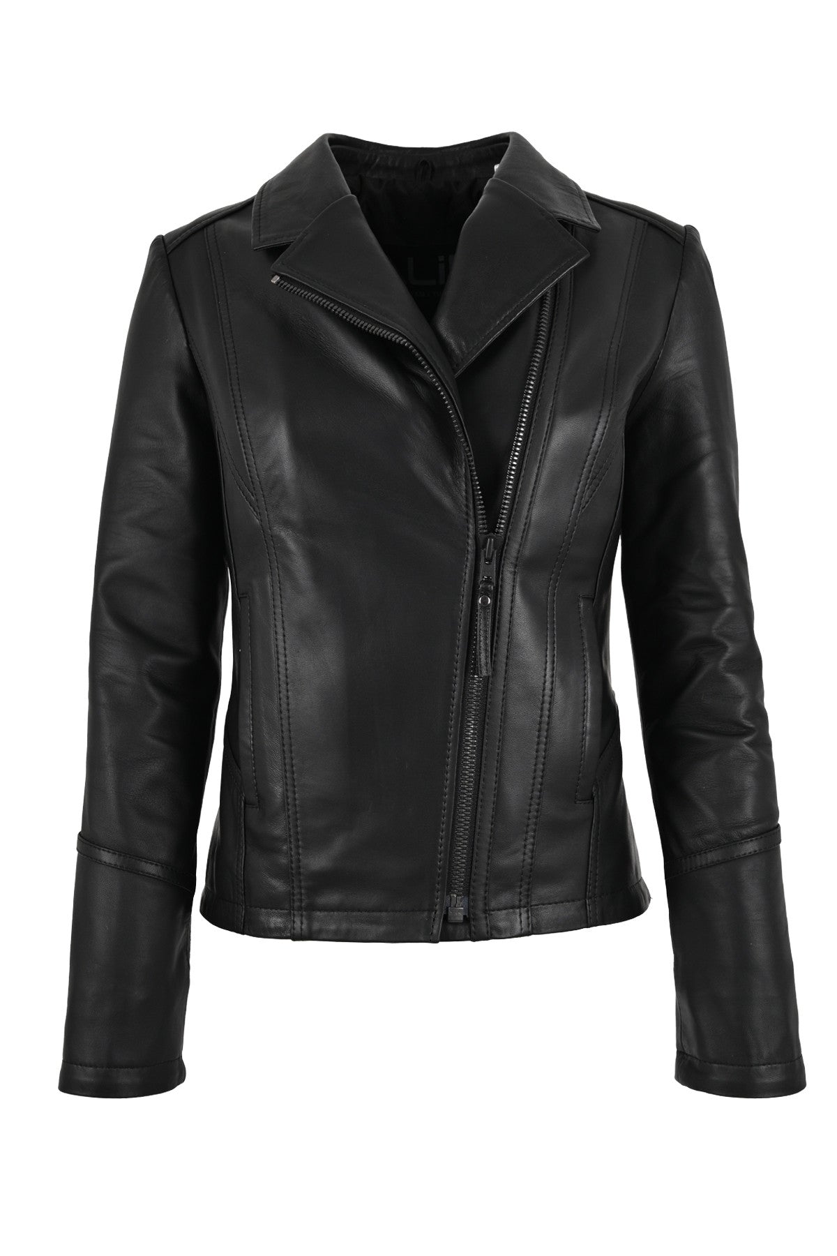 Opal Women's Black Biker Leather Jacket, Genuine Leather