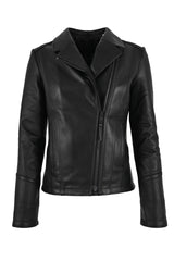 Opal Women's Black Biker Leather Jacket, Genuine Leather