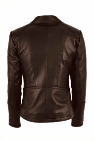 Opal Women's Brown Biker Leather Jacket, Back View