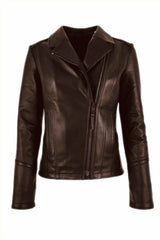 Opal Women's Brown Biker Leather Jacket, Genuine Leather