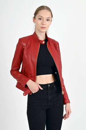 Alin Leather - Rio Women's Leather Red Jacket Fitted