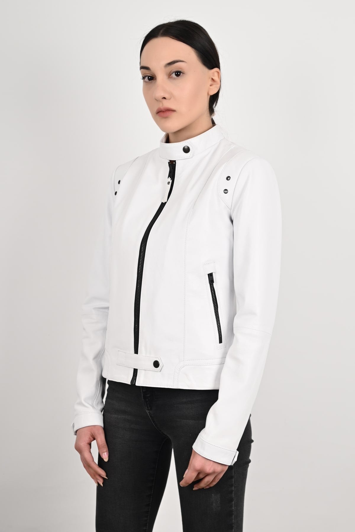 Alin Leather - Rio Fitted Women's White Leather Jacket