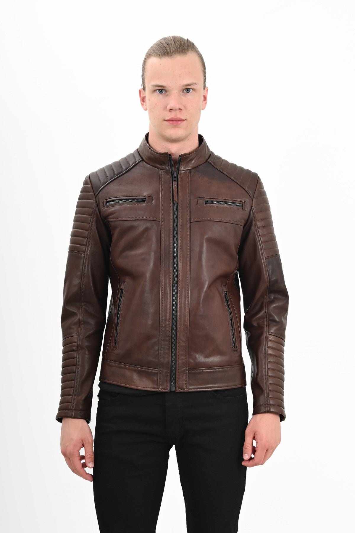 Alin Leather - Sandor Slim Fit Men’s Brown Leather Jacket