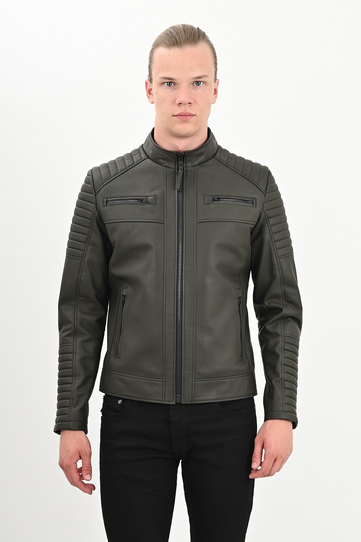 Alin Leather - Sandor Slim Fit Men’s Green Leather Jacket