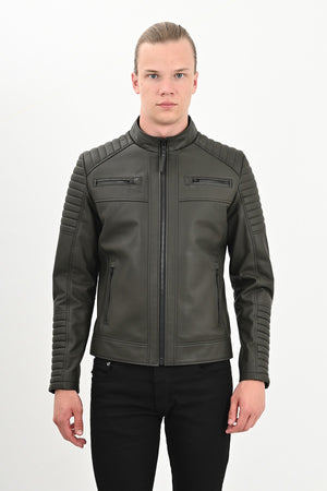 Alin Leather - Sandor Slim Fit Men’s Green Leather Jacket