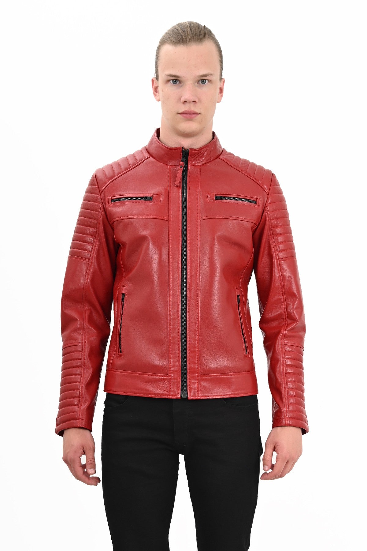 Alin Leather - Sandor Slim Fit Men’s Red Leather Jacket