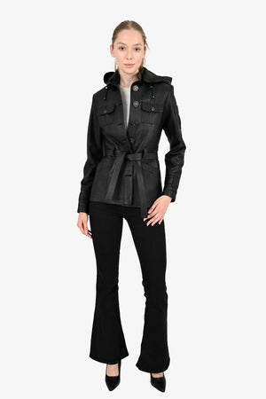 Alin Leather - Sansa Hooded Women's Black Leather Coat