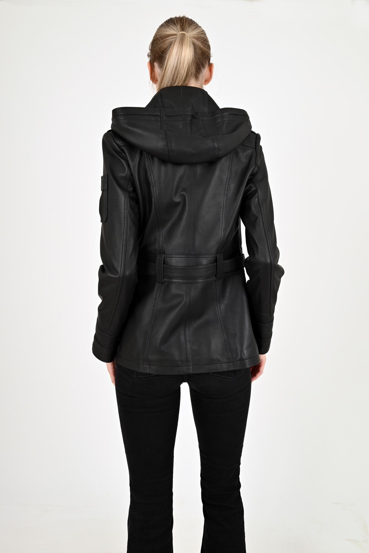 Alin Leather - Sansa Hooded Women's Black Leather Coat