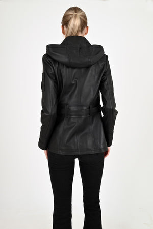Alin Leather - Sansa Hooded Women's Black Leather Coat