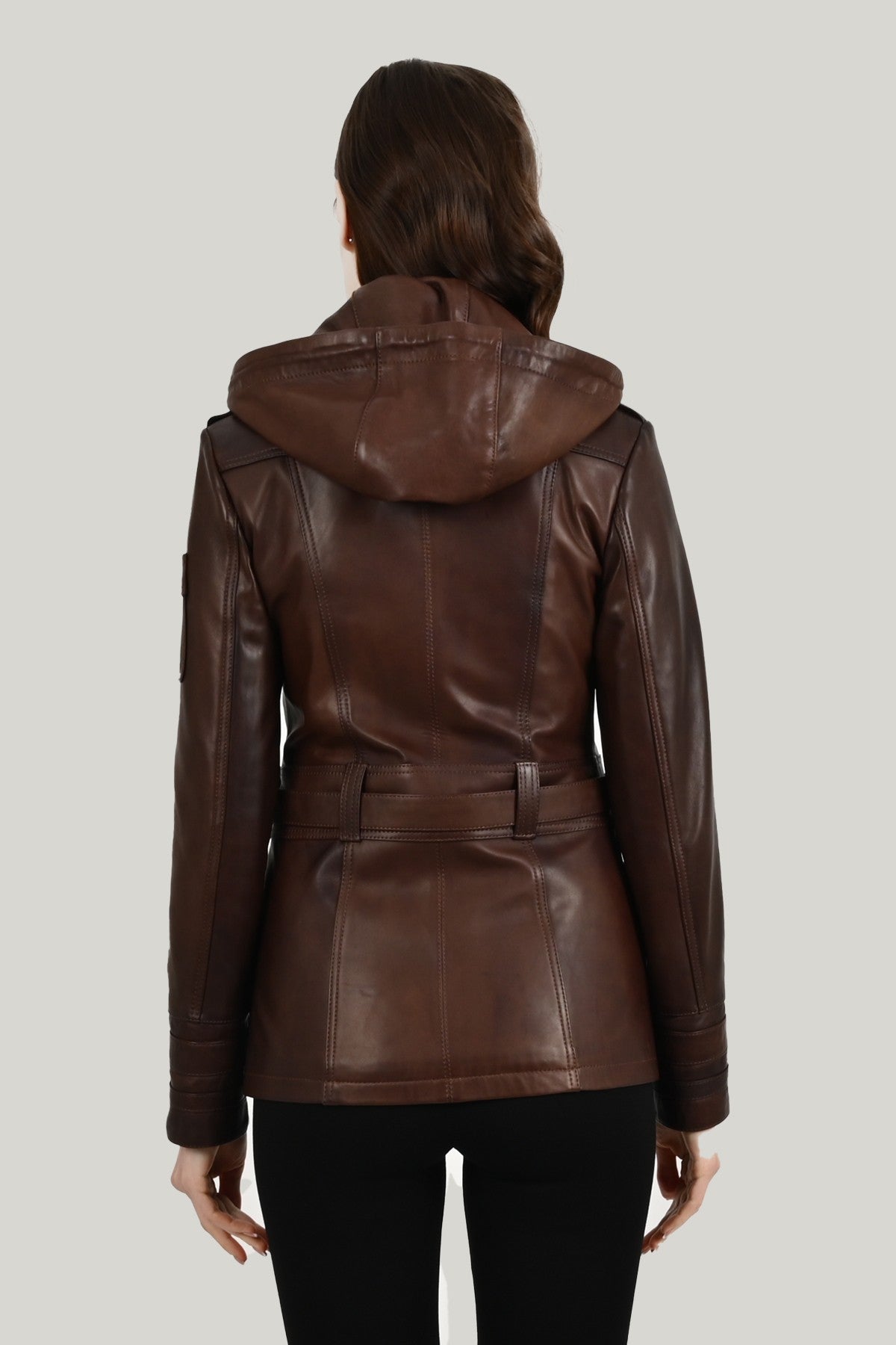 Alin Leather - Sansa Hooded Women's Brown Leather Jacket