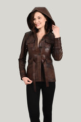Alin Leather - Sansa Hooded Women's Brown Leather Jacket