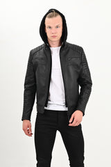 Alin Leather - Sherwood Hooded Men's Black Leather Coat