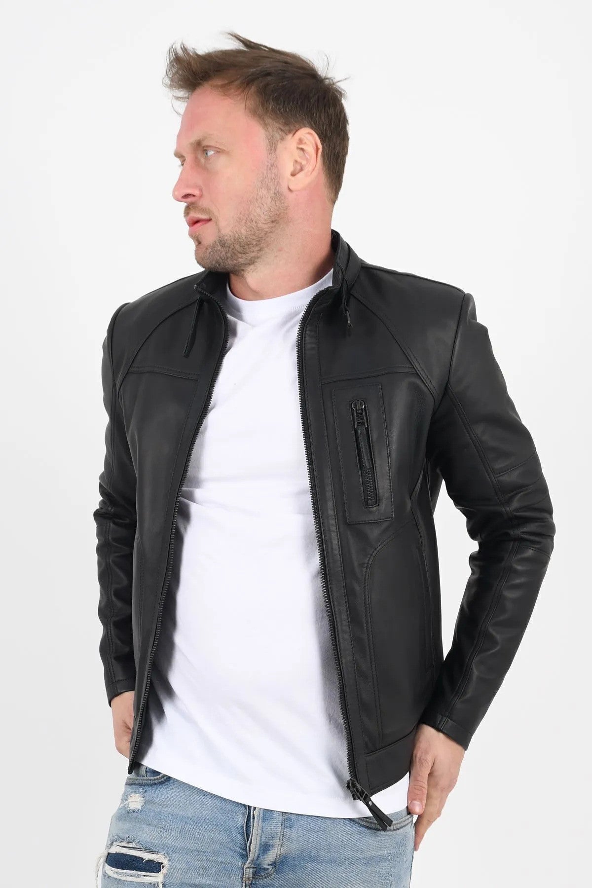 Alin Leather - Theroux Casual Men's Black Leather Coat