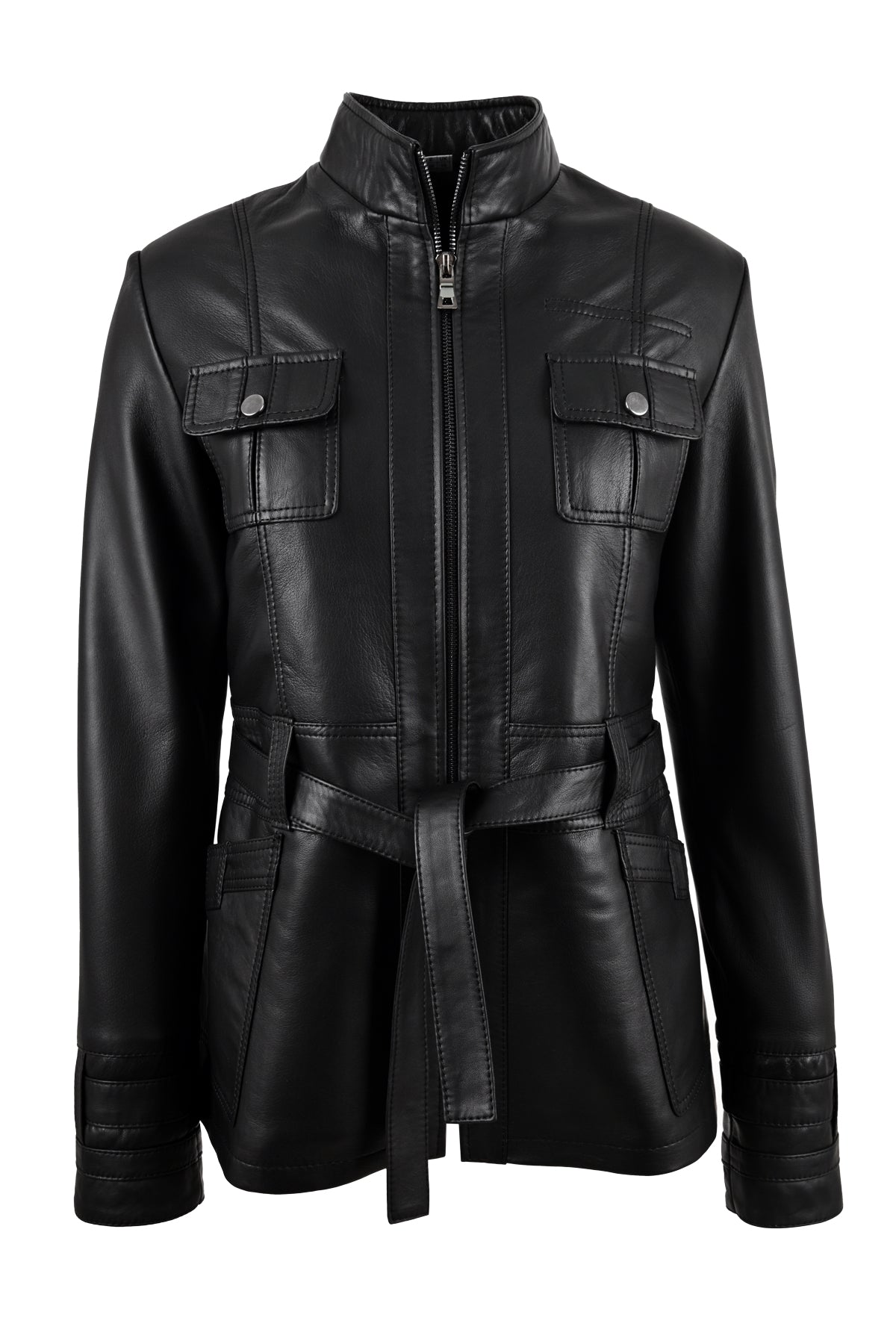 Alin Leather - Yara Belted Women's Black Leather Coat