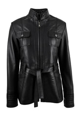 Alin Leather - Yara Belted Women's Black Leather Coat
