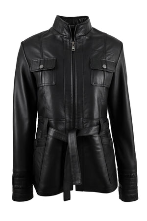Alin Leather - Yara Belted Women's Black Leather Coat